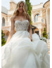 Beaded Ivory Lace Organza Pickup Wedding Dress With Detachable Sleeves
